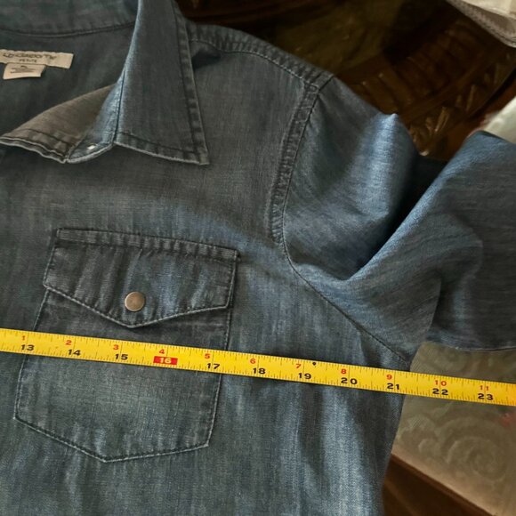 Liz Claiborne Petite Size PL Women Blue Denim Snap Front Shirt Long Sleeve Weste - Picture 14 of 16